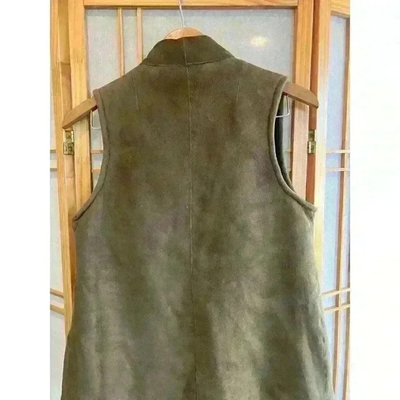 Women’s Sherling Vest Moss Green, Hook N Eye Closure W/ Sherling Scarf, Small - Picture 15 of 15